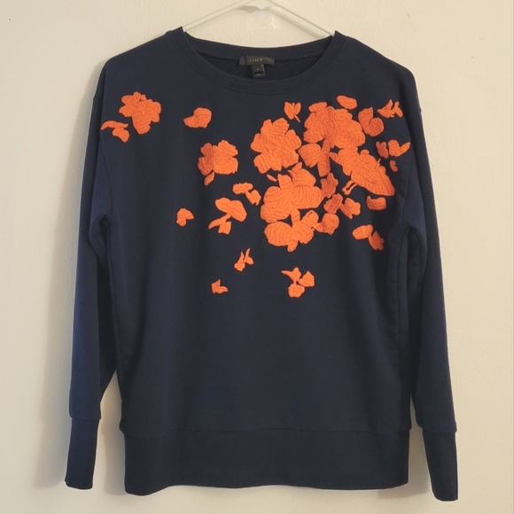 J. Crew Navy Floral Sweater in Small - Picture 3 of 9